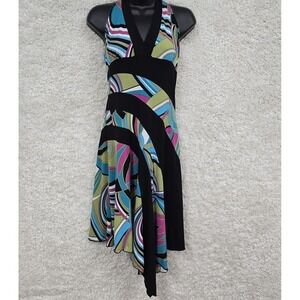 A. Byer Halter Handkerchief Hem Dress Womens Medium Black Teal Pink Y2K Babydoll